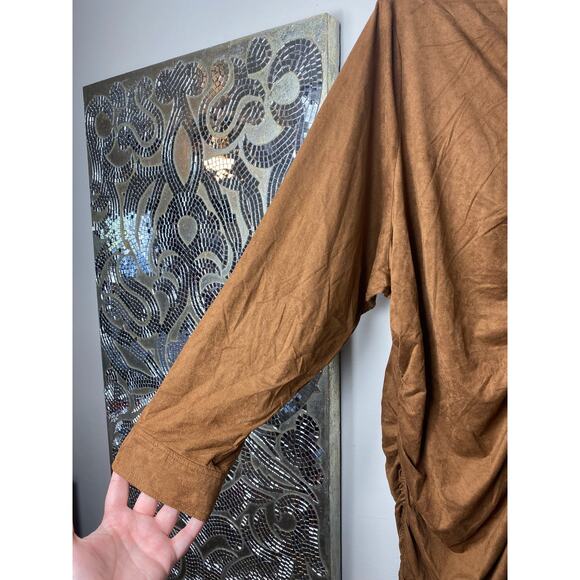 TORRID DRESS 5X BROWN FAUX SUEDE SHIRTDRESS MINI SHORT LONG SLEEVE BUTTON DOWN - Picture 3 of 8